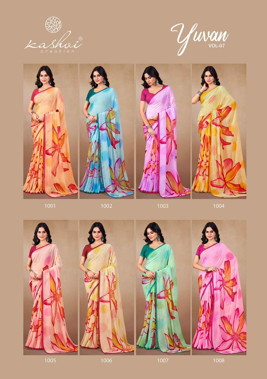 Yuvan Vol 7 By Kashvi Foil Printed Georgette Sarees Wholesale Shop In Surat